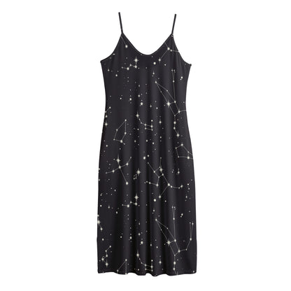 Black And White Zodiac Stars Print Jersey Midi Cami Dress