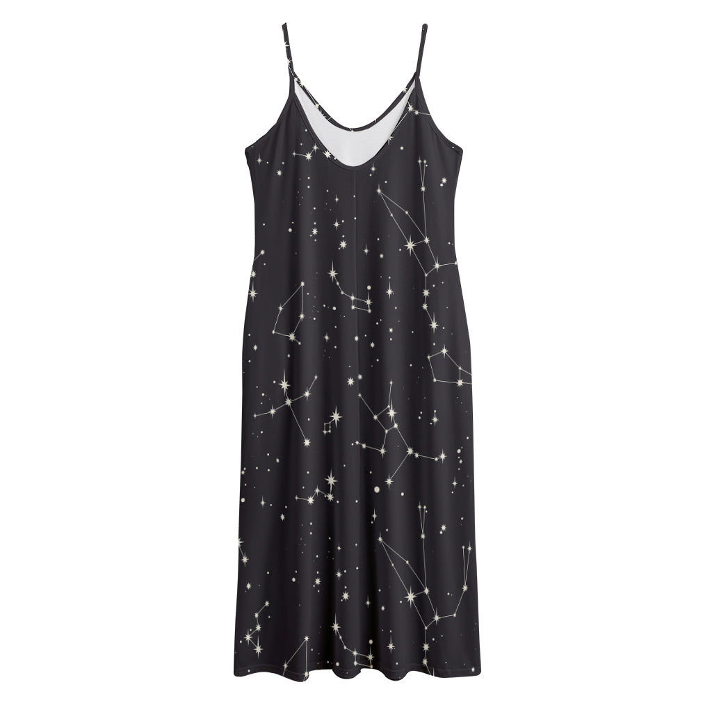Black And White Zodiac Stars Print Jersey Midi Cami Dress