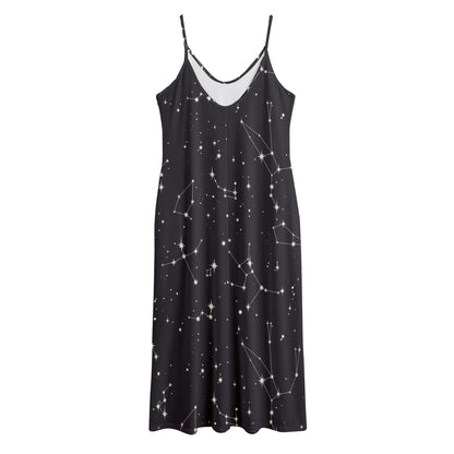 Black And White Zodiac Stars Print Jersey Midi Cami Dress