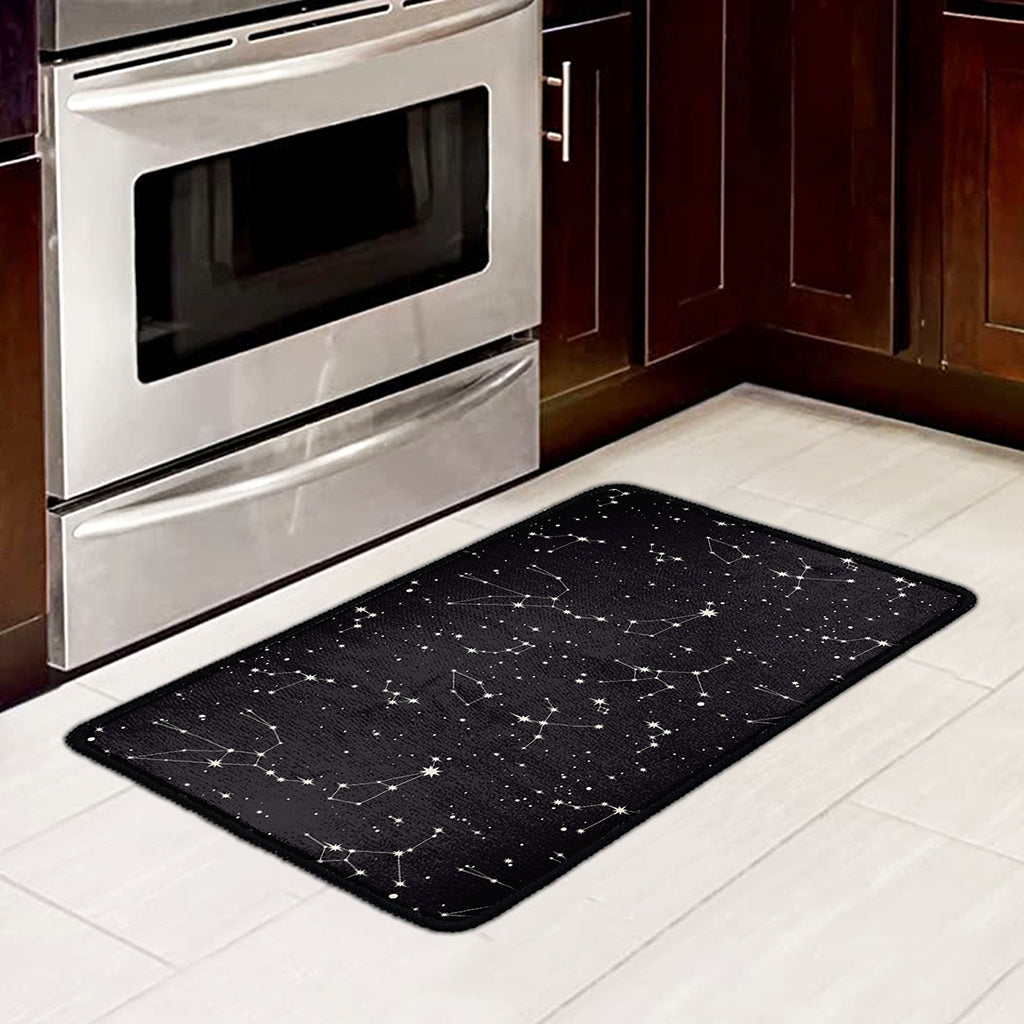 Black And White Zodiac Stars Print Kitchen Mat