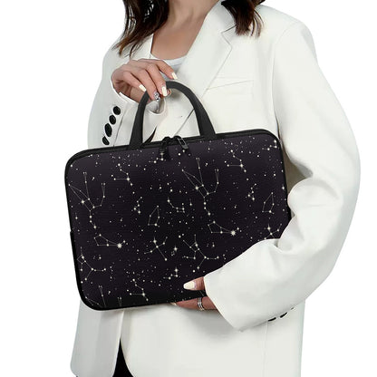 Black And White Zodiac Stars Print Laptop Sleeve With Handle