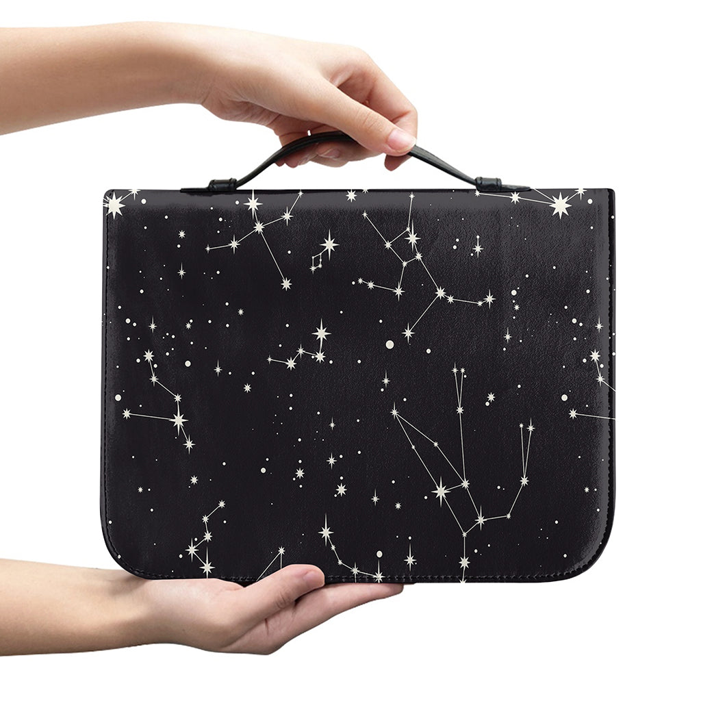 Black And White Zodiac Stars Print Leather Bible Cover