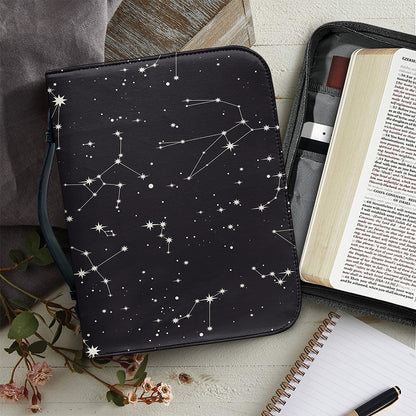Black And White Zodiac Stars Print Leather Bible Cover