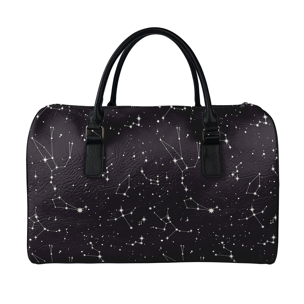 Black And White Zodiac Stars Print Leather Duffle Bag