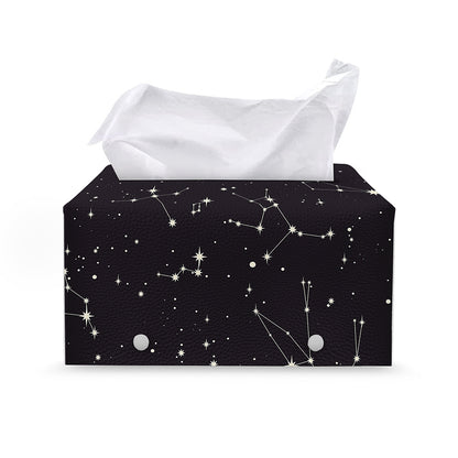 Black And White Zodiac Stars Print Leather Tissue Box Cover
