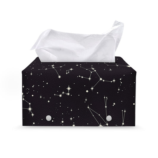 Black And White Zodiac Stars Print Leather Tissue Box Cover