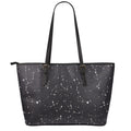 Black And White Zodiac Stars Print Leather Tote Bag With Zipper