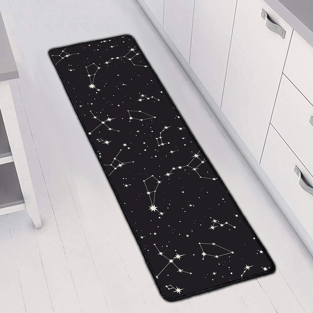 Black And White Zodiac Stars Print Long Kitchen Mat