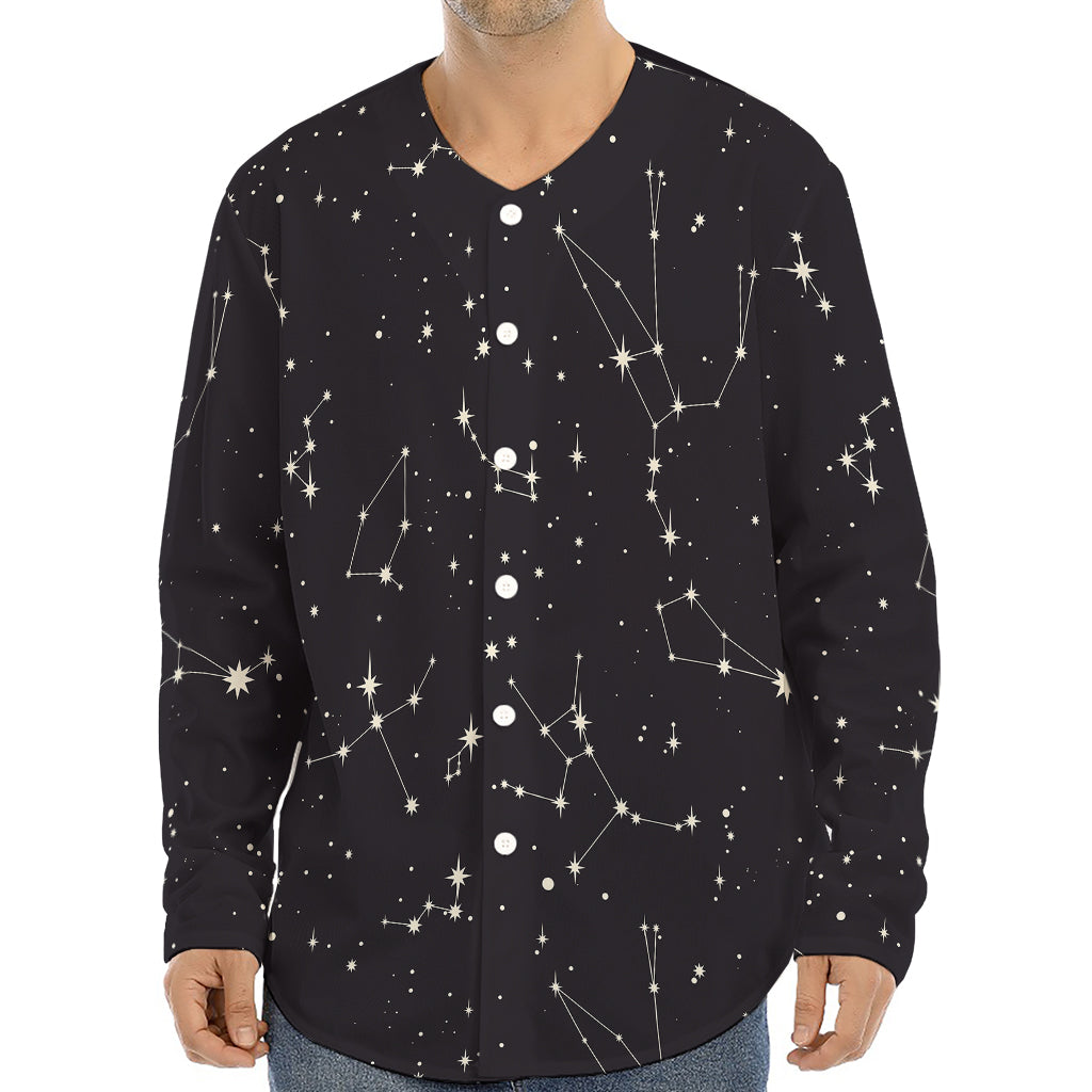Black And White Zodiac Stars Print Long Sleeve Baseball Jersey