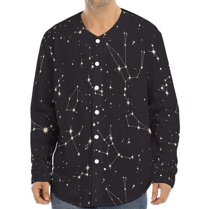 Black And White Zodiac Stars Print Long Sleeve Baseball Jersey