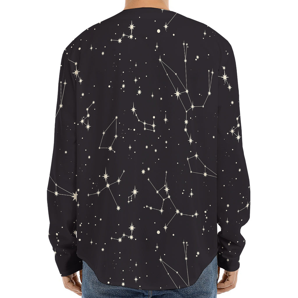 Black And White Zodiac Stars Print Long Sleeve Baseball Jersey