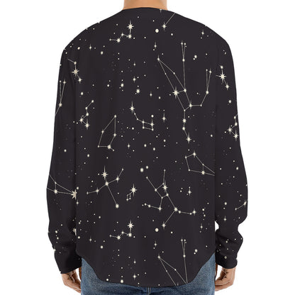 Black And White Zodiac Stars Print Long Sleeve Baseball Jersey