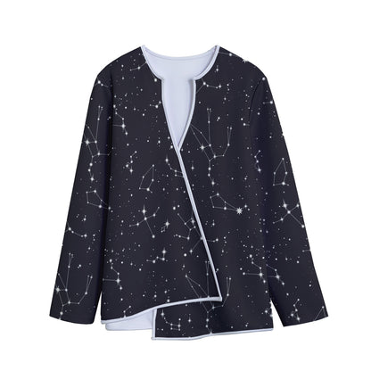 Black And White Zodiac Stars Print Long Sleeve Short Coat