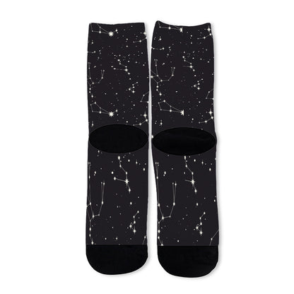 Black And White Zodiac Stars Print Long Socks