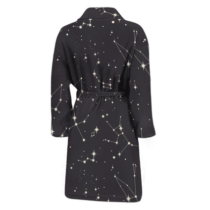 Black And White Zodiac Stars Print Men's Bathrobe
