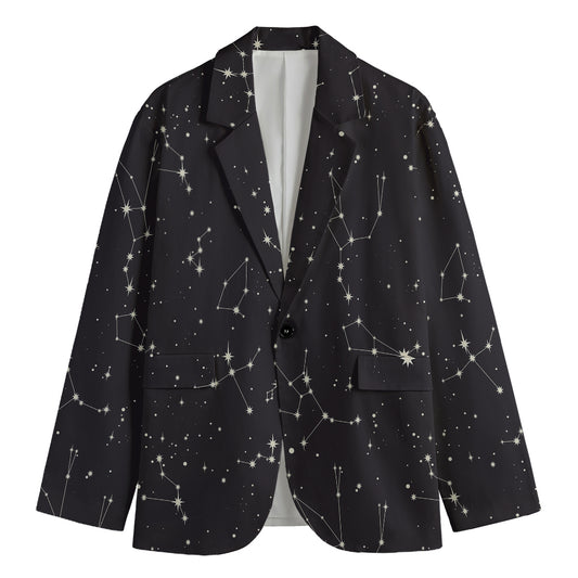 Black And White Zodiac Stars Print Men's Blazer