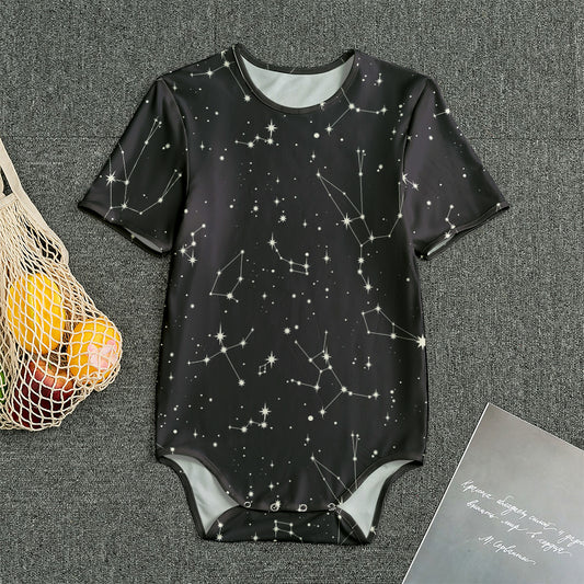 Black And White Zodiac Stars Print Men's Bodysuit
