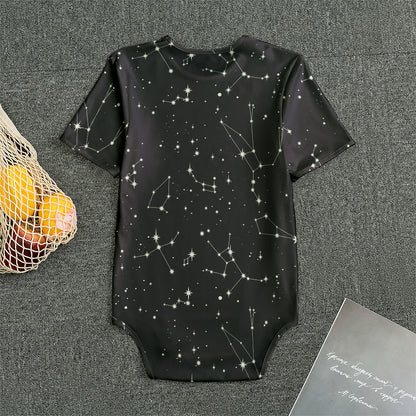 Black And White Zodiac Stars Print Men's Bodysuit