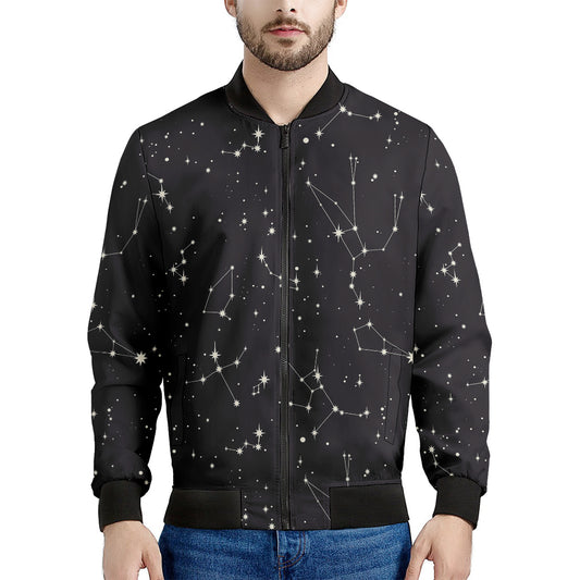 Black And White Zodiac Stars Print Men's Bomber Jacket