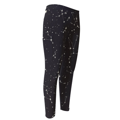 Black And White Zodiac Stars Print Men's Compression Pants