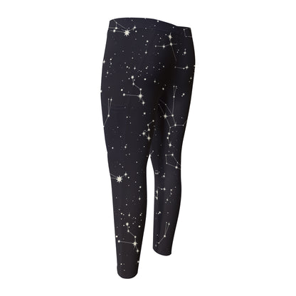 Black And White Zodiac Stars Print Men's Compression Pants