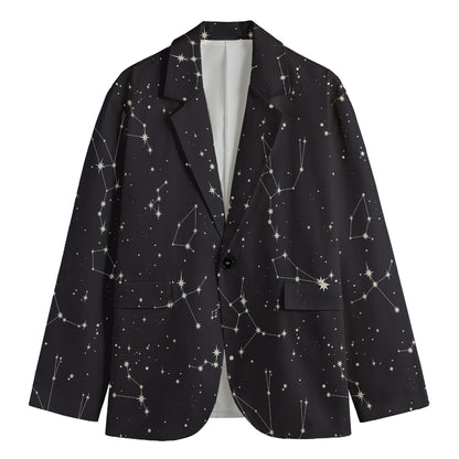 Black And White Zodiac Stars Print Men's Cotton Blazer