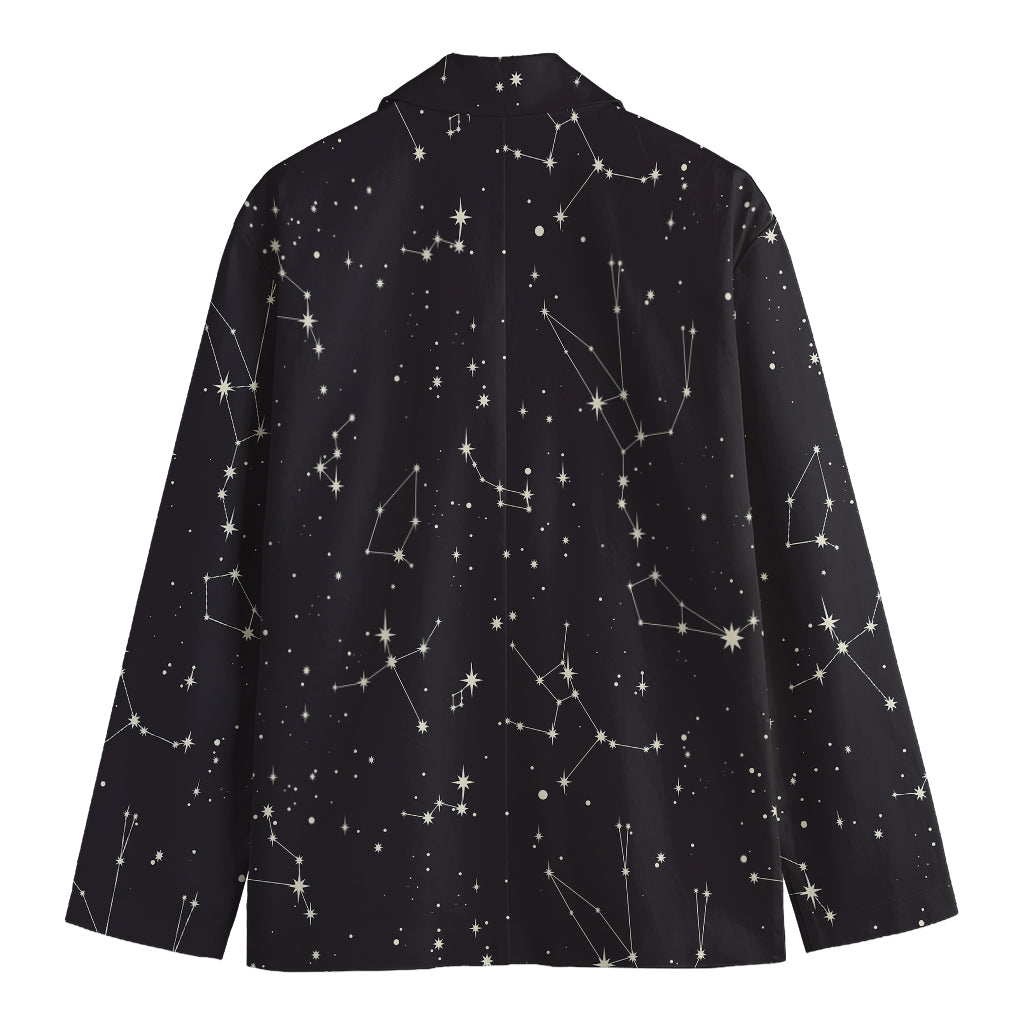 Black And White Zodiac Stars Print Men's Cotton Blazer