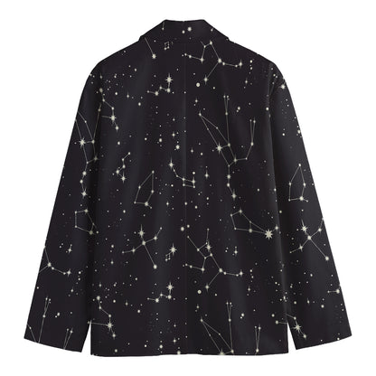 Black And White Zodiac Stars Print Men's Cotton Blazer