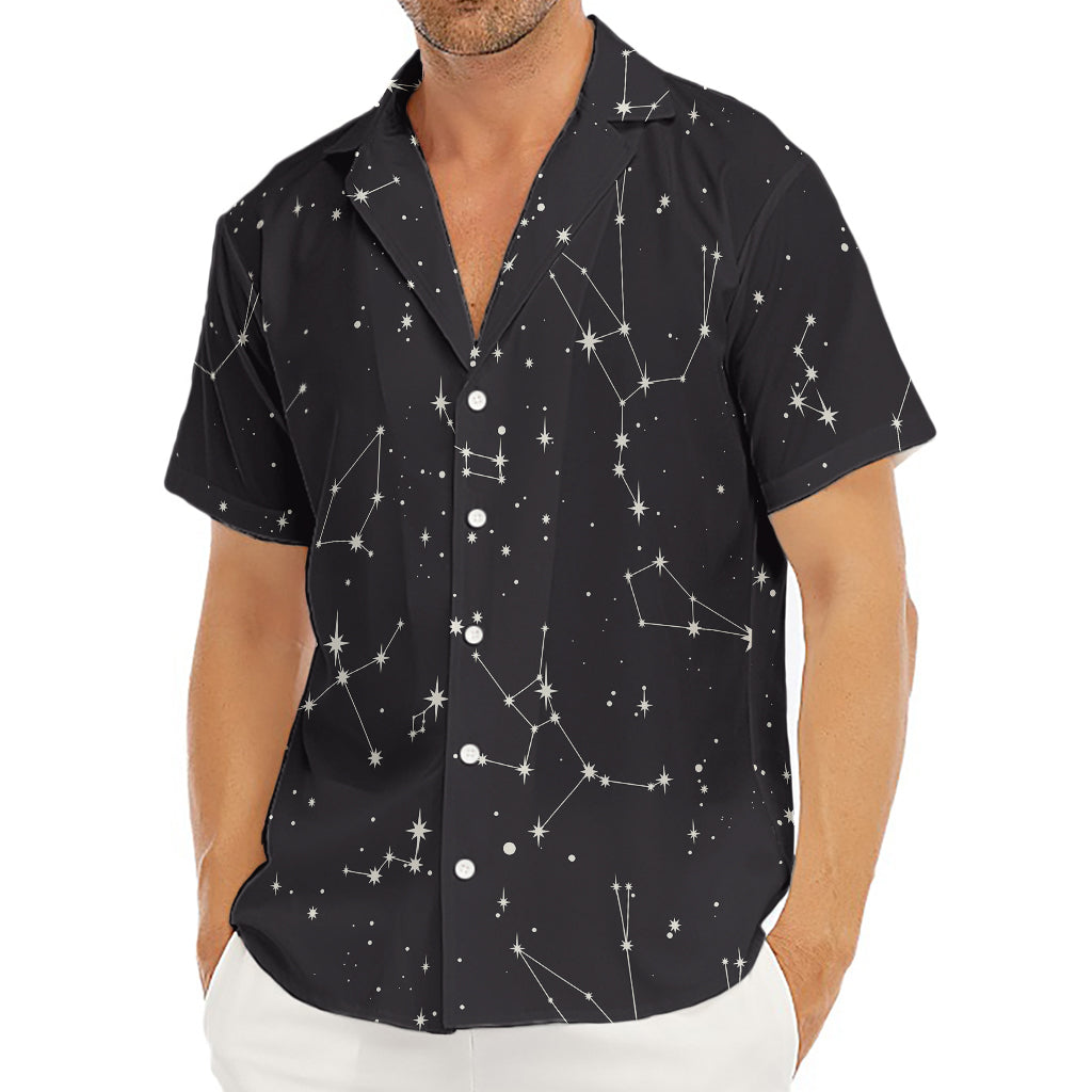 Black And White Zodiac Stars Print Men's Deep V-Neck Shirt