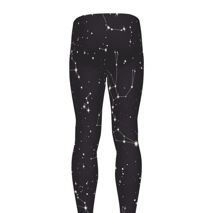 Black And White Zodiac Stars Print Men's leggings