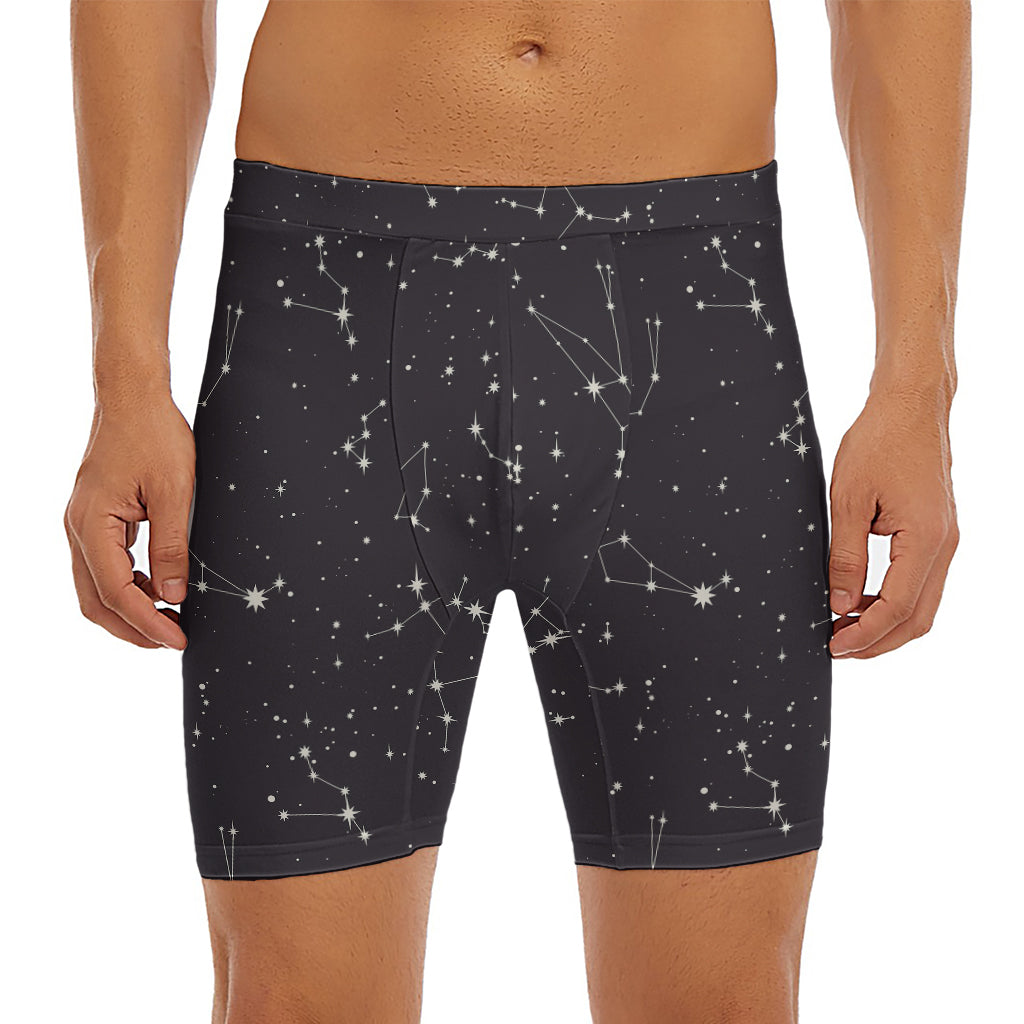 Black And White Zodiac Stars Print Men's Long Boxer Briefs