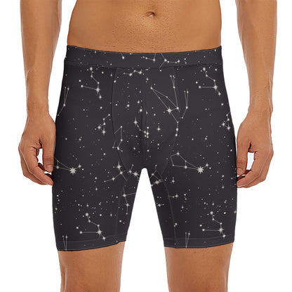 Black And White Zodiac Stars Print Men's Long Boxer Briefs