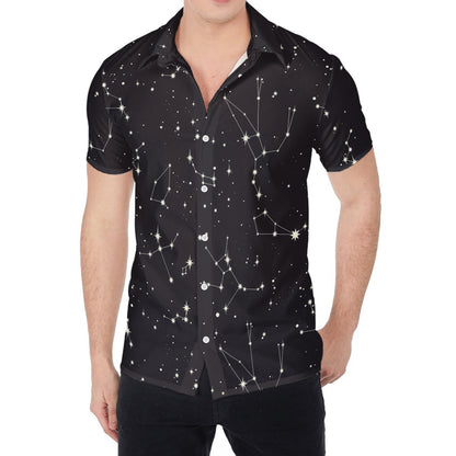 Black And White Zodiac Stars Print Men's Shirt