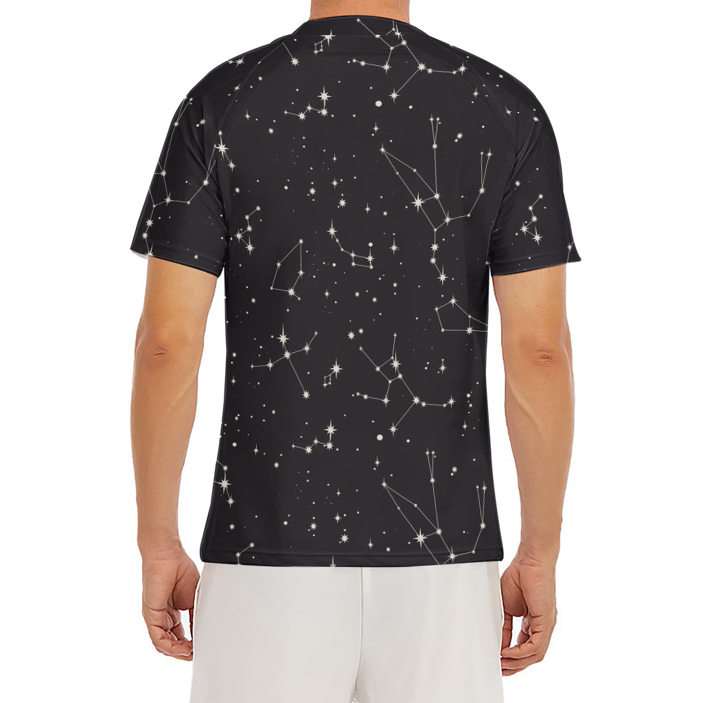 Black And White Zodiac Stars Print Men's Short Sleeve Rash Guard