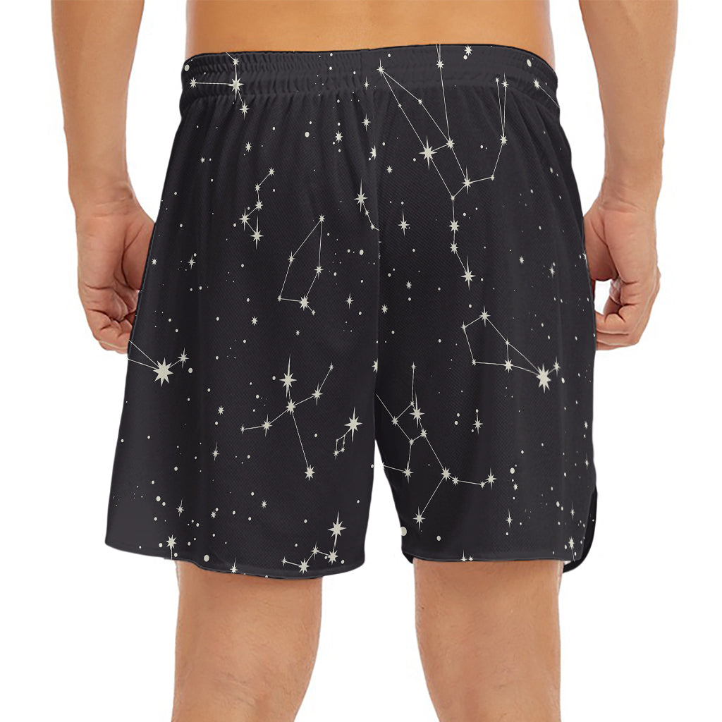 Black And White Zodiac Stars Print Men's Split Running Shorts