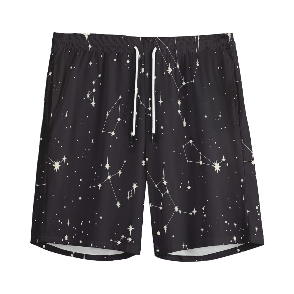 Black And White Zodiac Stars Print Men's Sports Shorts