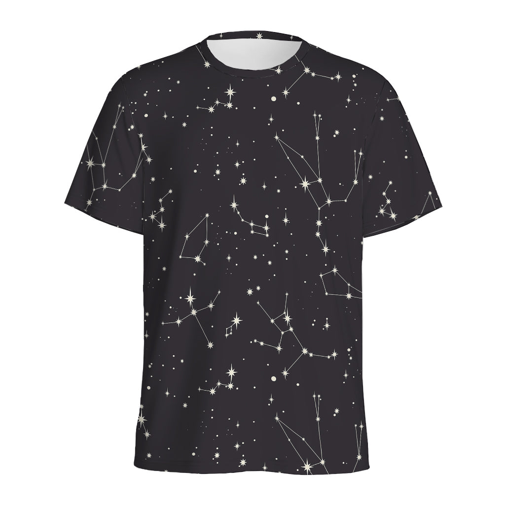 Black And White Zodiac Stars Print Men's Sports T-Shirt