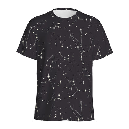 Black And White Zodiac Stars Print Men's Sports T-Shirt