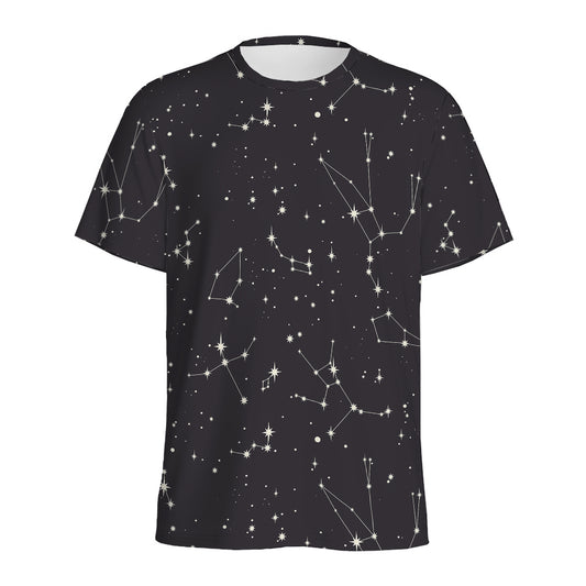 Black And White Zodiac Stars Print Men's Sports T-Shirt