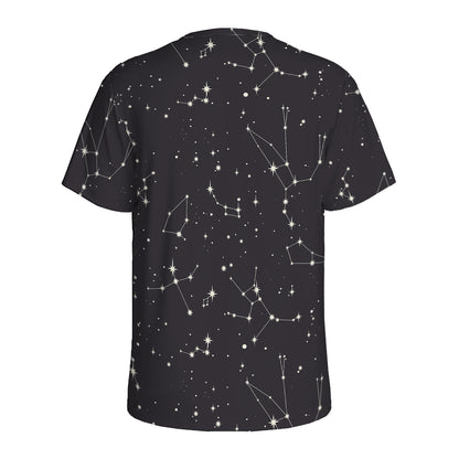 Black And White Zodiac Stars Print Men's Sports T-Shirt