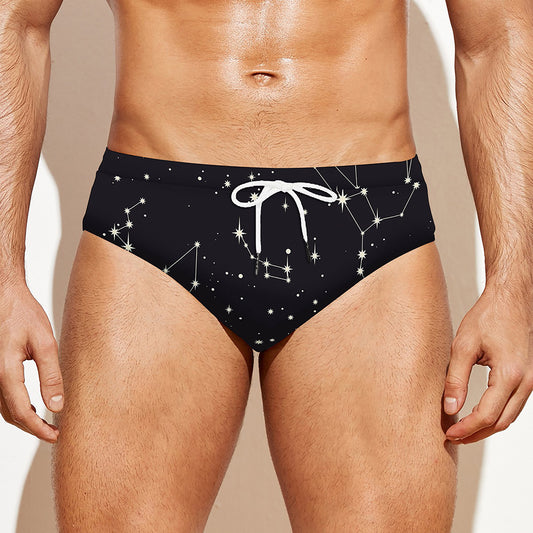Black And White Zodiac Stars Print Men's Swim Briefs