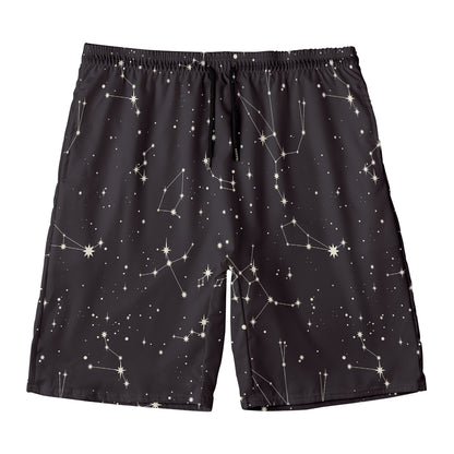 Black And White Zodiac Stars Print Men's Swim Trunks