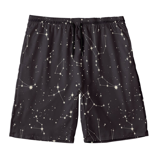 Black And White Zodiac Stars Print Men's Swim Trunks