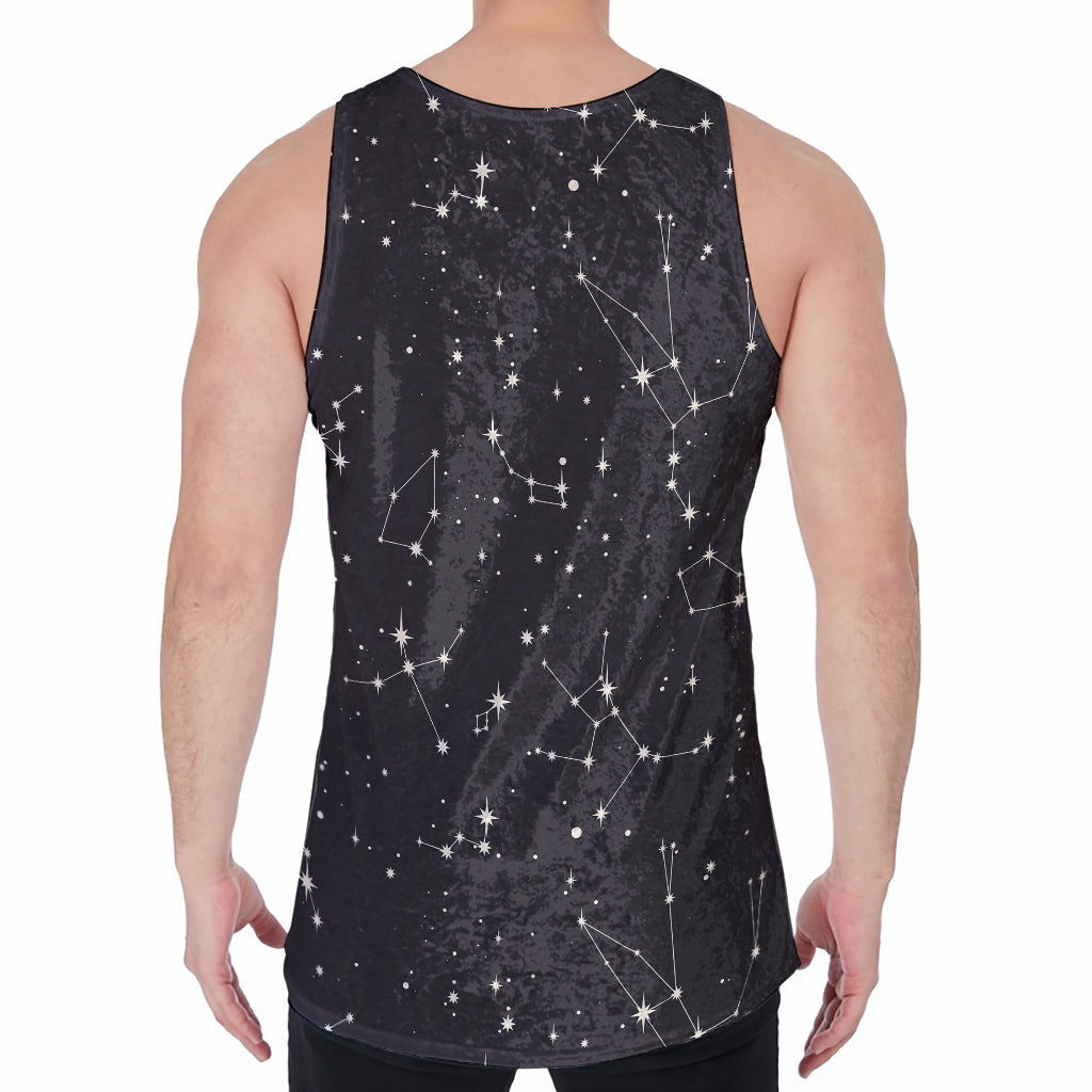 Black And White Zodiac Stars Print Men's Velvet Tank Top
