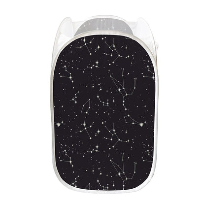 Black And White Zodiac Stars Print Mesh Laundry Hamper