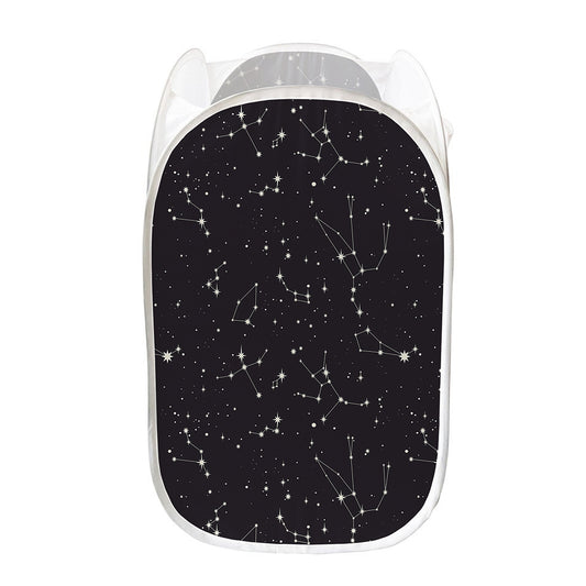 Black And White Zodiac Stars Print Mesh Laundry Hamper
