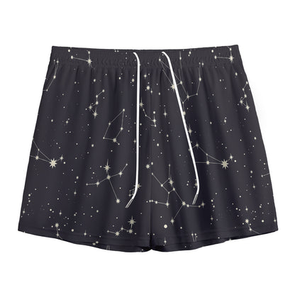 Black And White Zodiac Stars Print Mesh Shorts