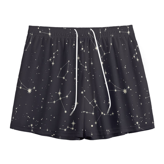 Black And White Zodiac Stars Print Mesh Shorts