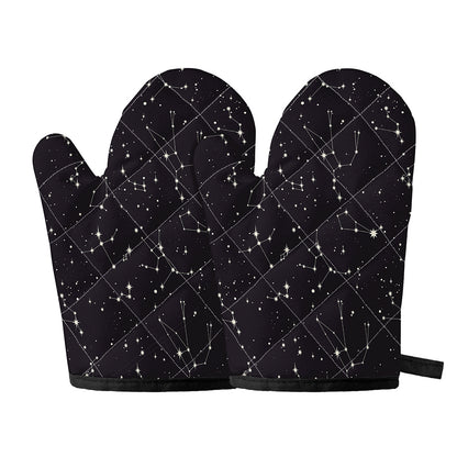 Black And White Zodiac Stars Print Oven Mitts