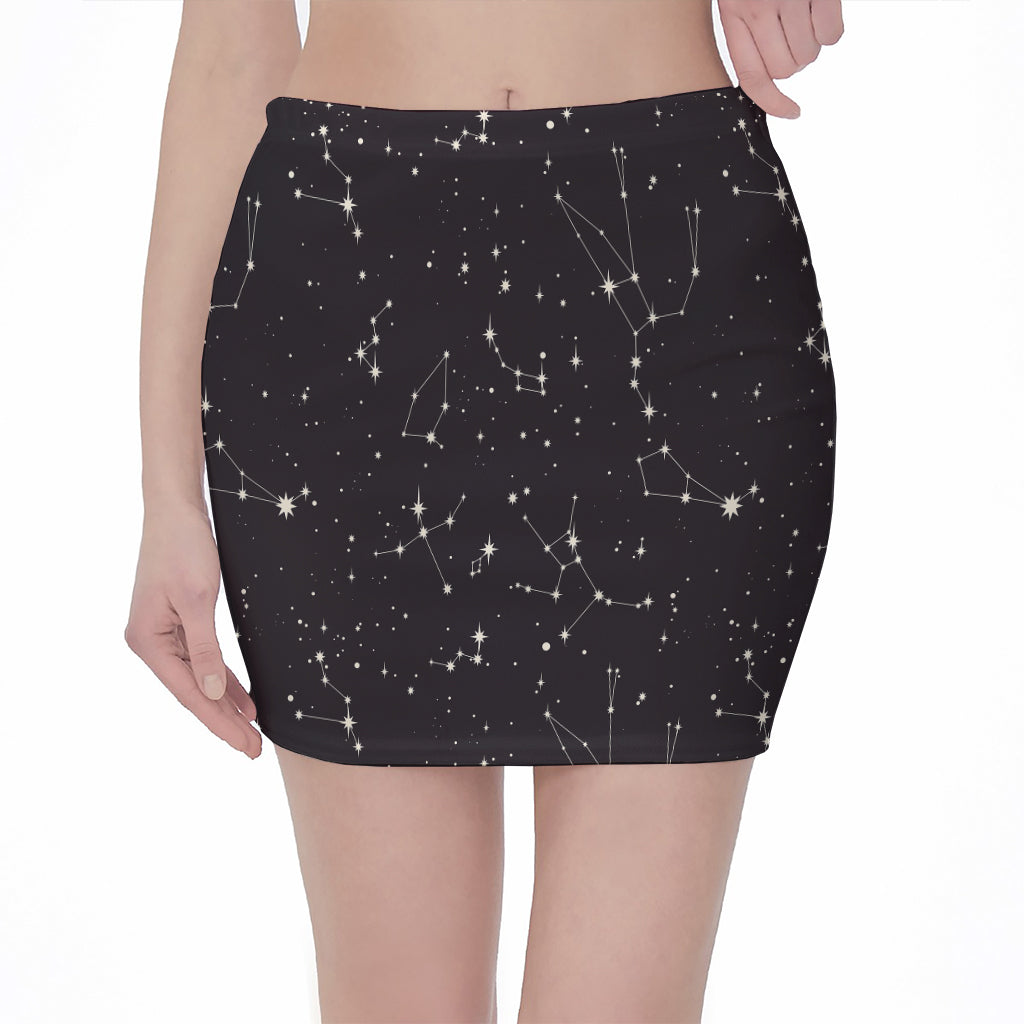 Black And White Zodiac Stars Print Pencil Mini Skirt